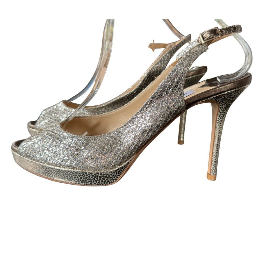 Jimmy Choo Nova Glitter Peep-Toe Slingback Heel womens Size 40 EU - Picture 5 of 10